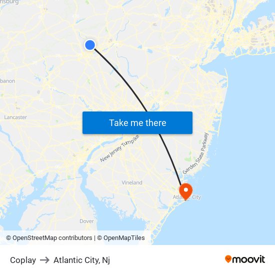 Coplay to Atlantic City, Nj map