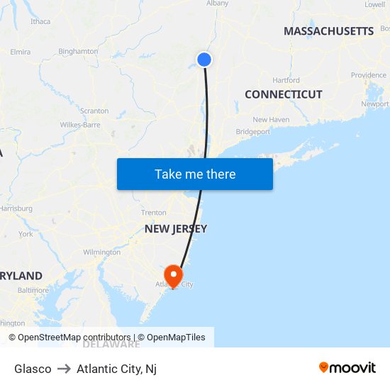 Glasco to Atlantic City, Nj map