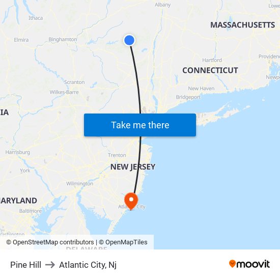 Pine Hill to Atlantic City, Nj map