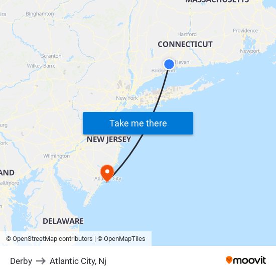 Derby to Atlantic City, Nj map