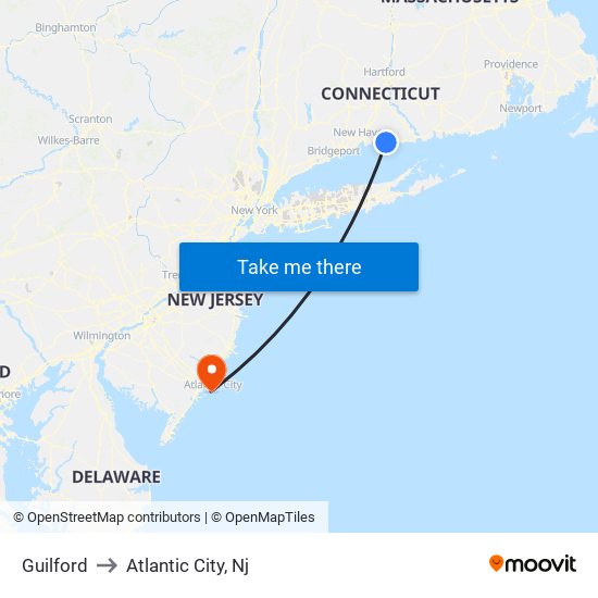 Guilford to Atlantic City, Nj map