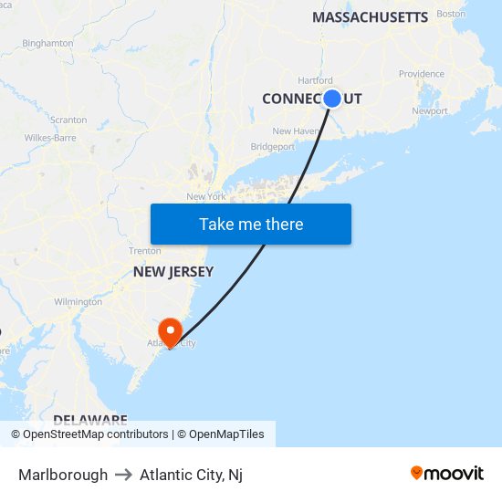 Marlborough to Atlantic City, Nj map
