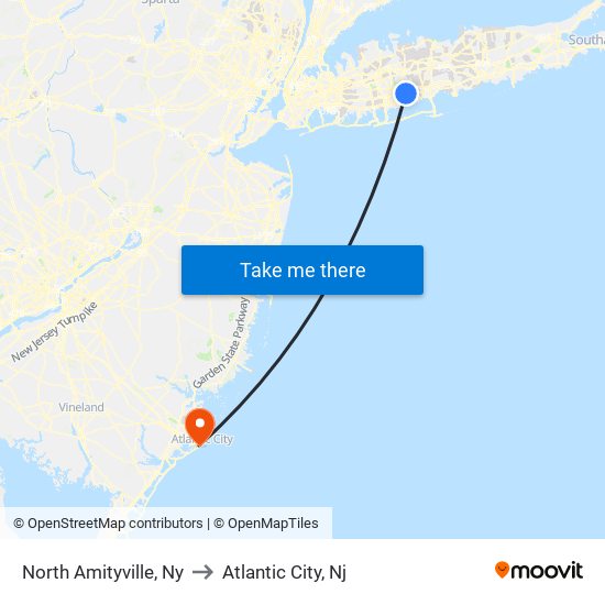 North Amityville, Ny to Atlantic City, Nj map