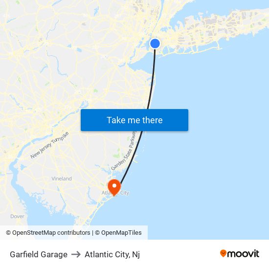 Garfield Garage to Atlantic City, Nj map