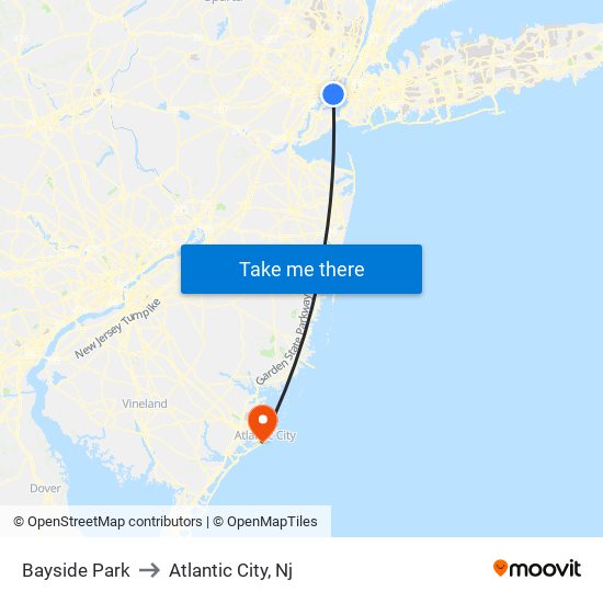 Bayside Park to Atlantic City, Nj map