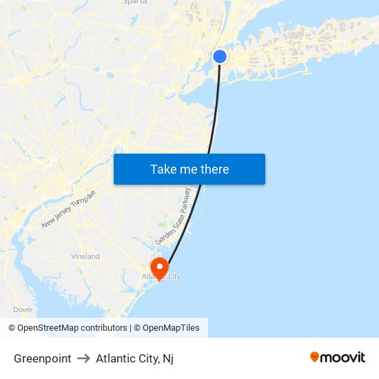 Greenpoint to Atlantic City, Nj map