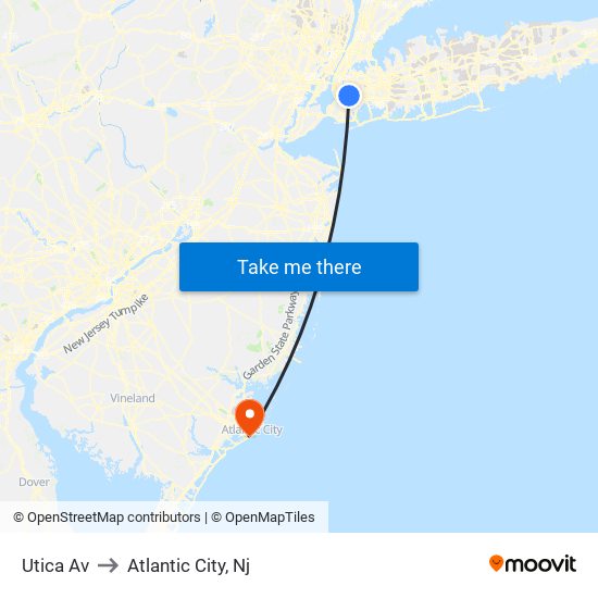 Utica Av to Atlantic City, Nj map