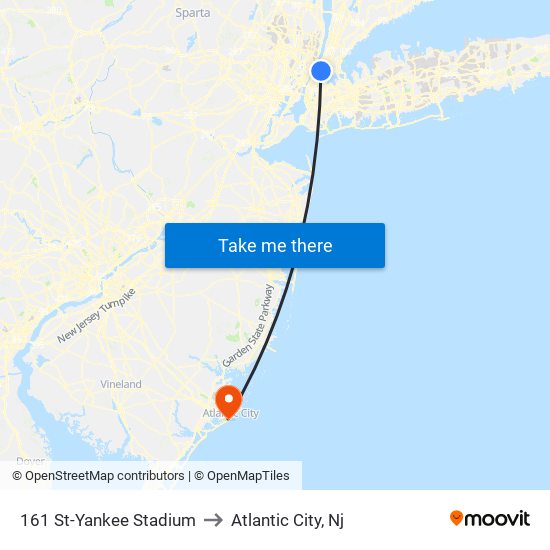 161 St-Yankee Stadium to Atlantic City, Nj map