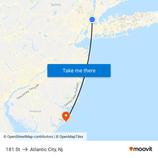 181 St to Atlantic City, Nj map