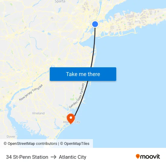 34 St-Penn Station to Atlantic City map