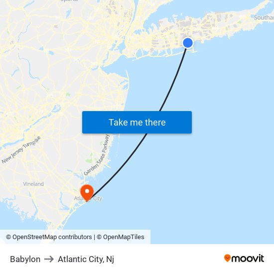 Babylon to Atlantic City, Nj map