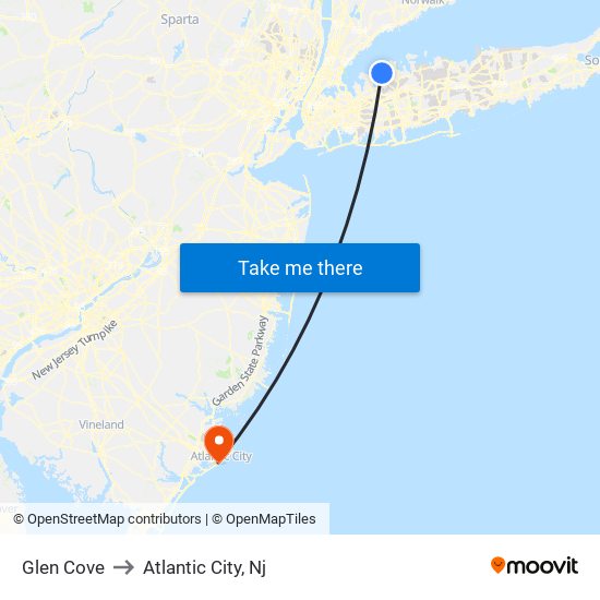 Glen Cove to Atlantic City, Nj map