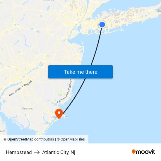 Hempstead to Atlantic City, Nj map