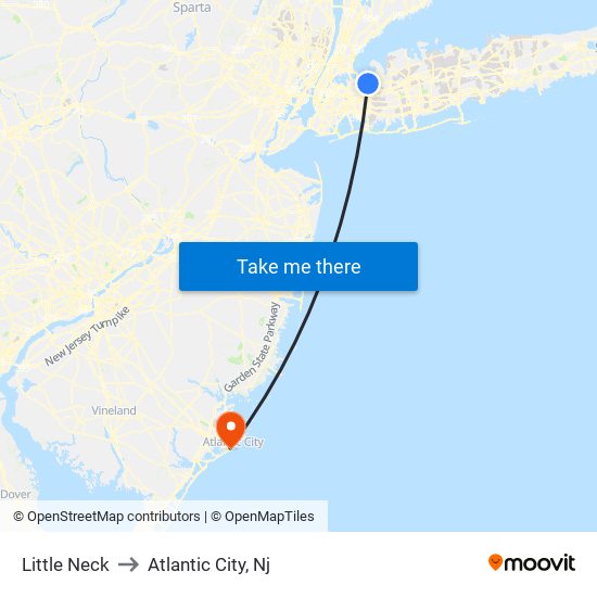Little Neck to Atlantic City, Nj map