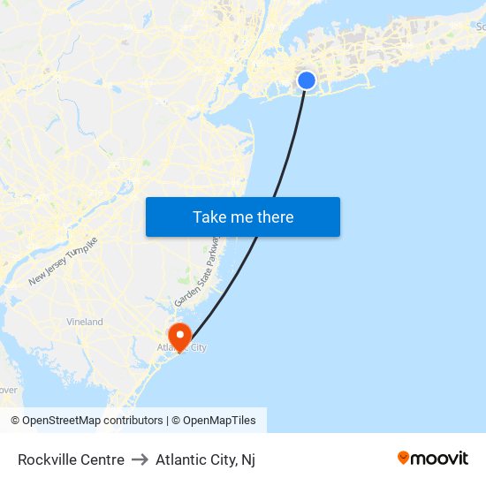 Rockville Centre to Atlantic City, Nj map