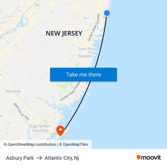 Asbury Park to Atlantic City, Nj map