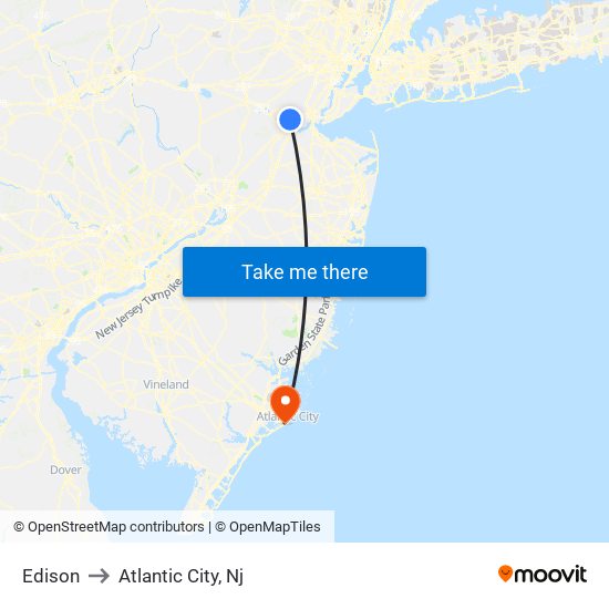 Edison to Atlantic City, Nj map