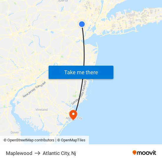 Maplewood to Atlantic City, Nj map