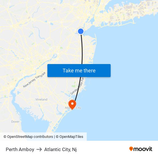 Perth Amboy to Atlantic City, Nj map