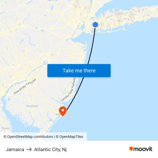Jamaica to Atlantic City, Nj map
