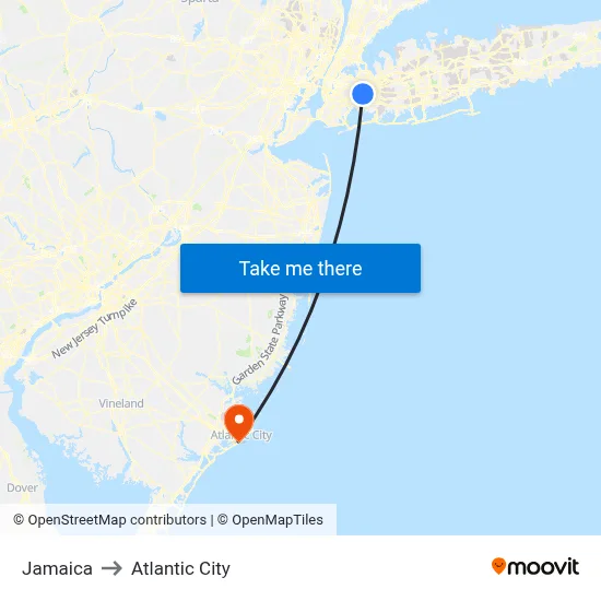 Jamaica to Atlantic City map