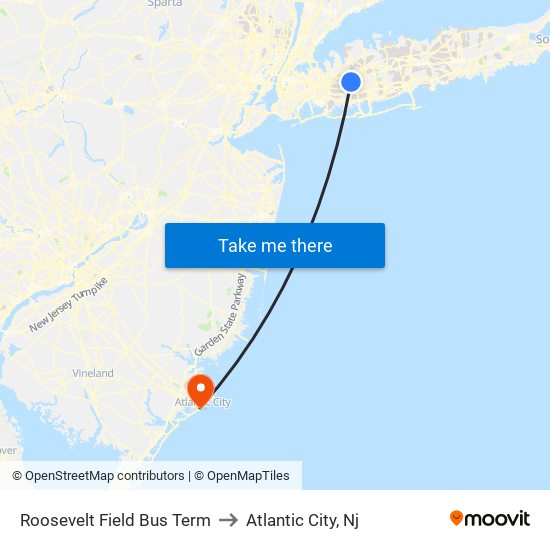 Roosevelt Field Bus Term to Atlantic City, Nj map