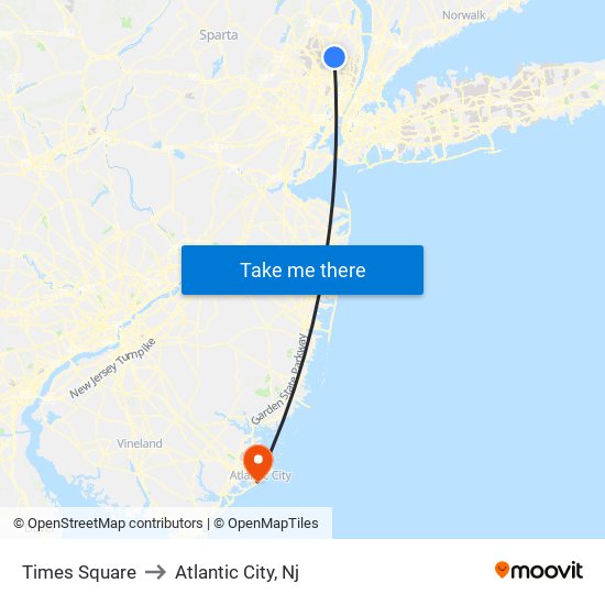 Times Square to Atlantic City, Nj map