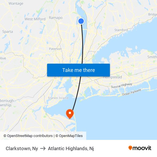 Clarkstown, Ny to Atlantic Highlands, Nj map