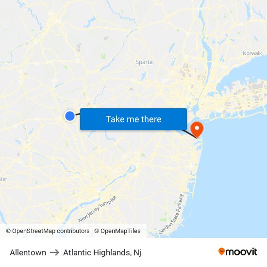 Allentown to Atlantic Highlands, Nj map