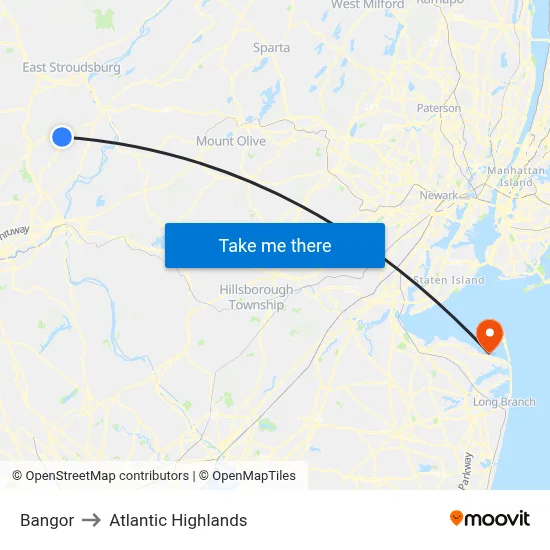 Bangor to Atlantic Highlands map