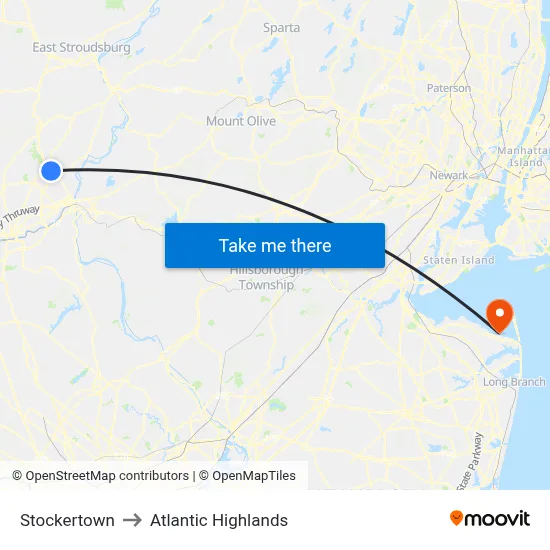 Stockertown to Atlantic Highlands map