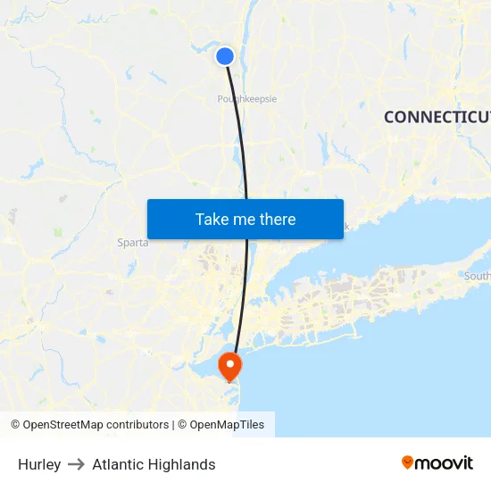 Hurley to Atlantic Highlands map