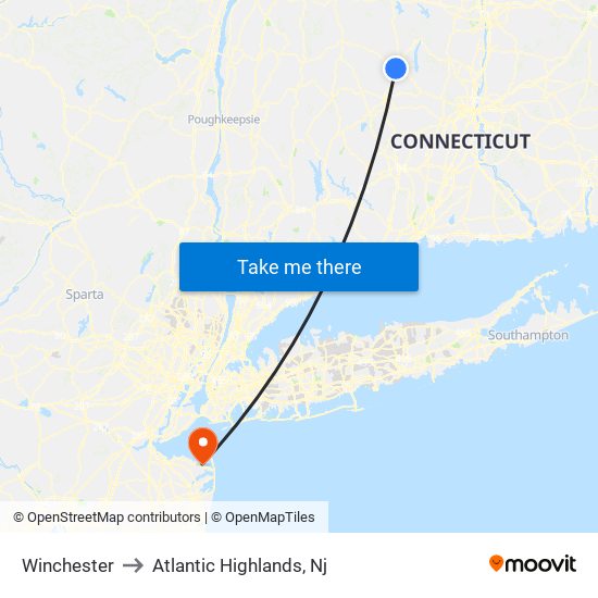 Winchester to Atlantic Highlands, Nj map