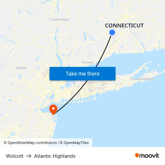 Wolcott to Atlantic Highlands map