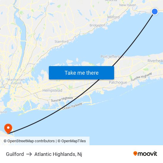 Guilford to Atlantic Highlands, Nj map