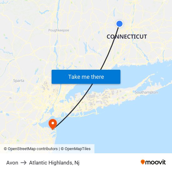 Avon to Atlantic Highlands, Nj map