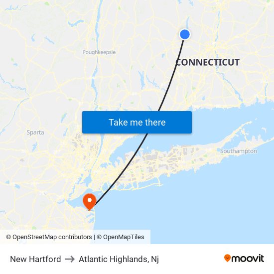 New Hartford to Atlantic Highlands, Nj map