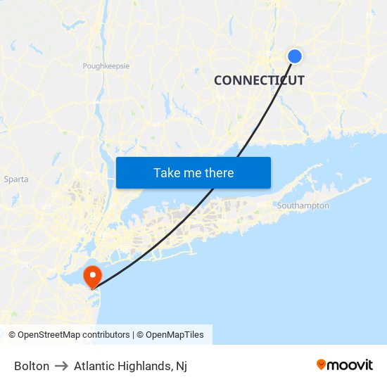 Bolton to Atlantic Highlands, Nj map