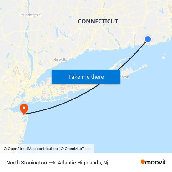 North Stonington to Atlantic Highlands, Nj map