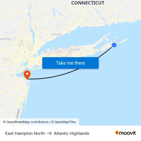 East Hampton North to Atlantic Highlands map
