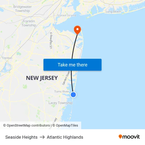 Seaside Heights to Atlantic Highlands map
