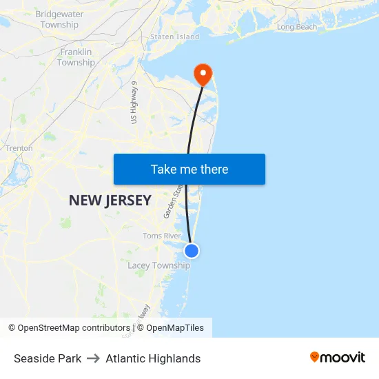 Seaside Park to Atlantic Highlands map
