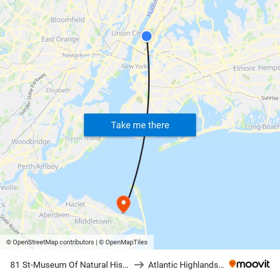 81 St-Museum Of Natural History to Atlantic Highlands, Nj map