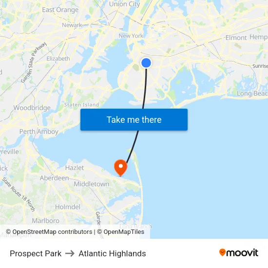 Prospect Park to Atlantic Highlands map