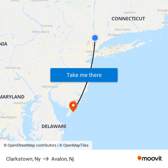 Clarkstown, Ny to Avalon, Nj map