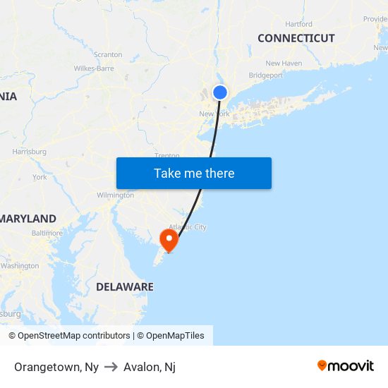 Orangetown, Ny to Avalon, Nj map