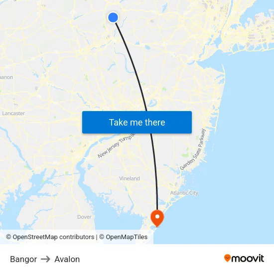 Bangor to Avalon map