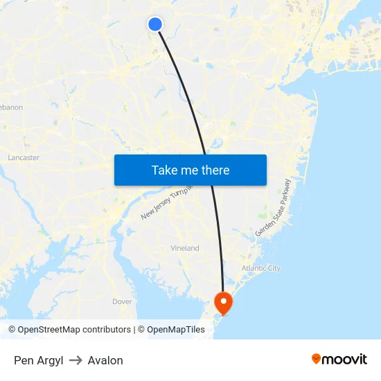 Pen Argyl to Avalon map
