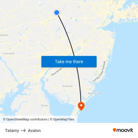 Tatamy to Avalon map