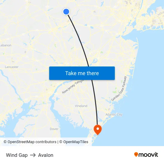 Wind Gap to Avalon map